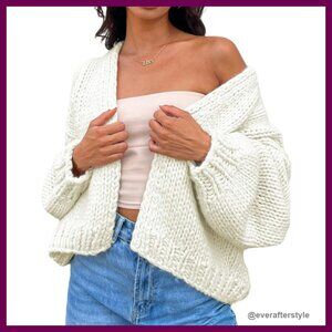 Crochet Chunky Cable Knit Cardigan Oversized Y2K Aesthetic Sweater